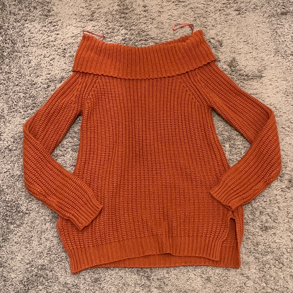 Small, Rust colored off-the-shoulder sweater